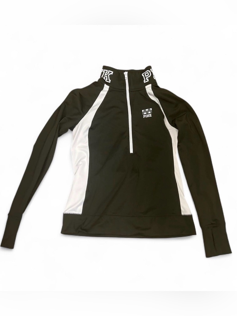 PINK Track Jacket Olive + White Quarter-Zip Athletic Pullover Victoria's Secret
